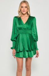 SOGNA COL Satin Mini Dress with Double Ruffle Hem  SDR1037-3B